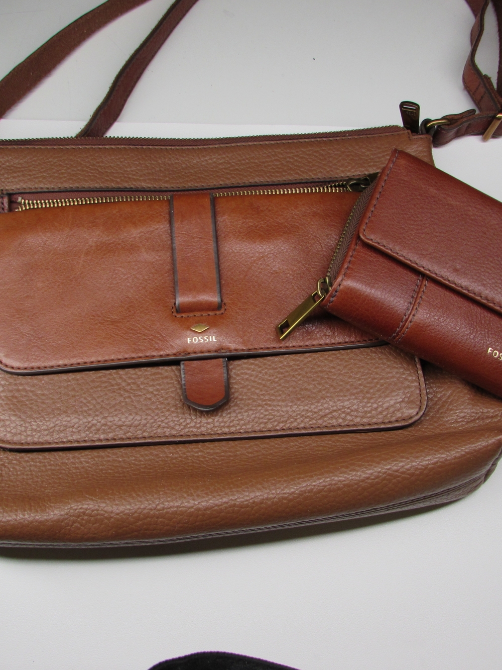 Fossil Brown Leather Messenger Crossbody with Wallet